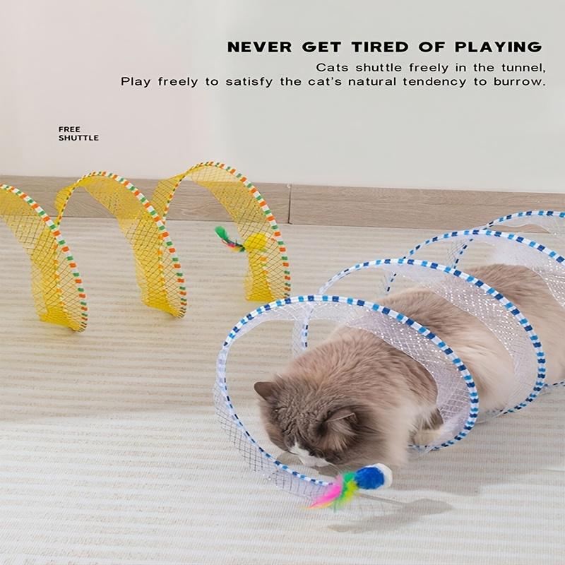 Interactive Tunnel Game Tube Artificial Feather Mouse Toy Stimulates Indoor Cats Kittens Pet Activities