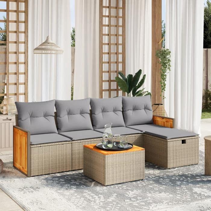 VidaXL Salon de Jardin avec Coussins 6 pcs, Canapés de Terrasse, Ensemble de Meubles de Patio, Mobilier d'Extérieur, Mélange 3265728
