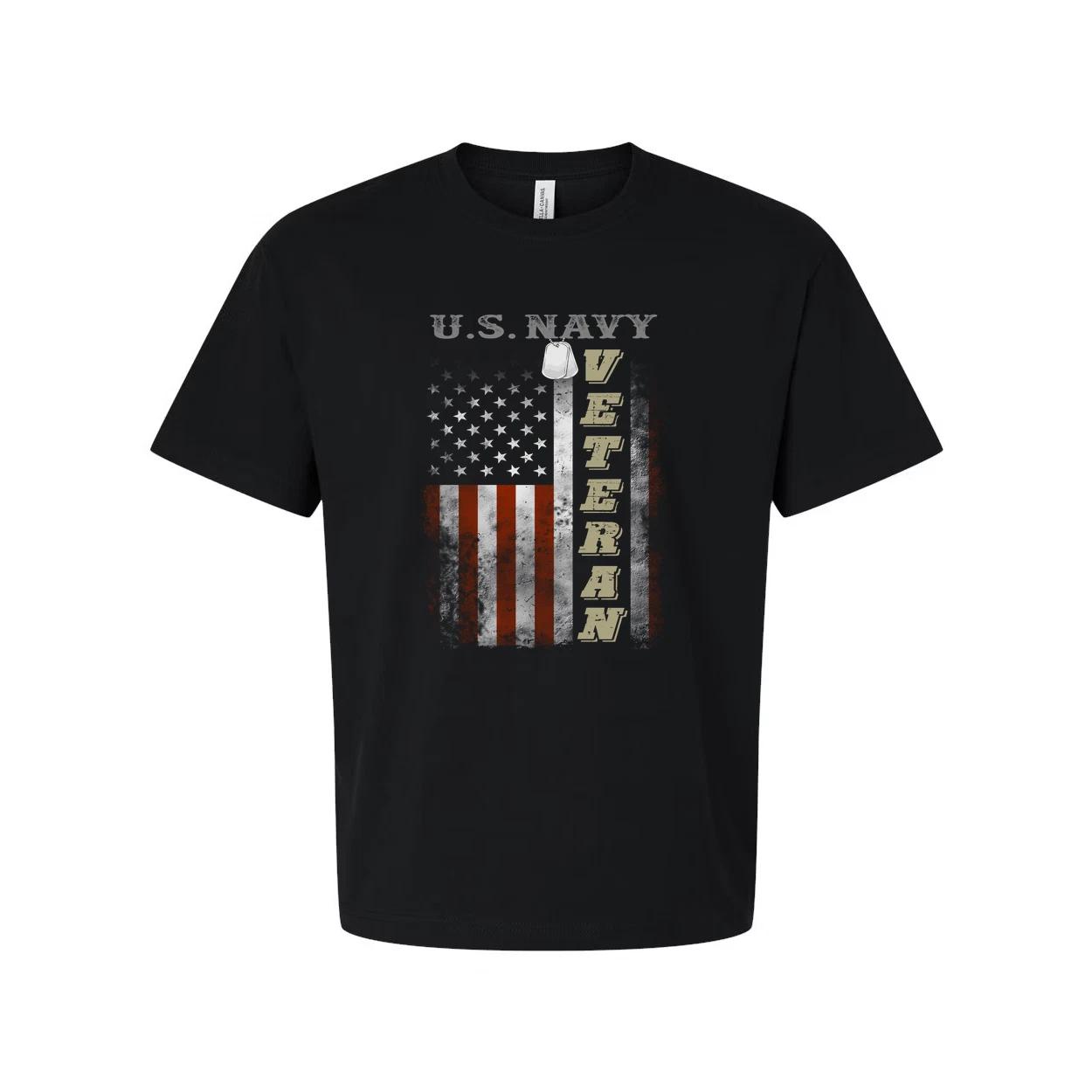U.S. Navy Veteran Graphic Tee With American Flag Emblem And Vertical Veteran Tex S