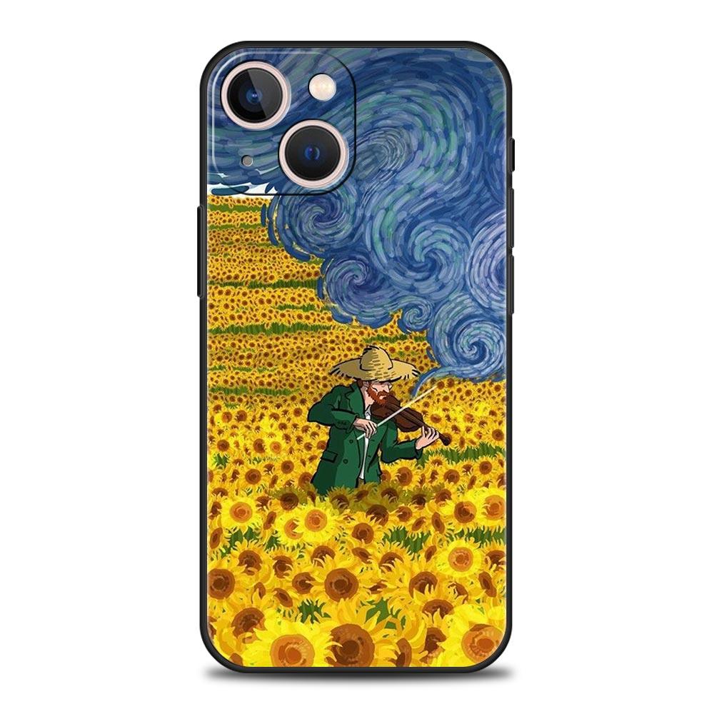 

Роскошный чехол для телефона iPhone 15 14 11 Pro Max 13 12 XS X XR SE3 7 8 Plus Black Art Aesthetic Van Gogh Starry Cover Funda iPhone 13Pro Max