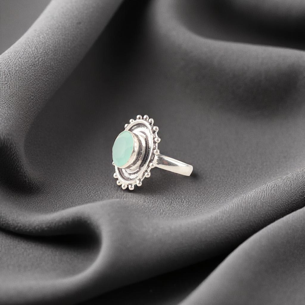 Aqua Chalcedon Edelstein 925 Sterling Silber Handgefertigt März Geburtsstein Ring RR-49-17