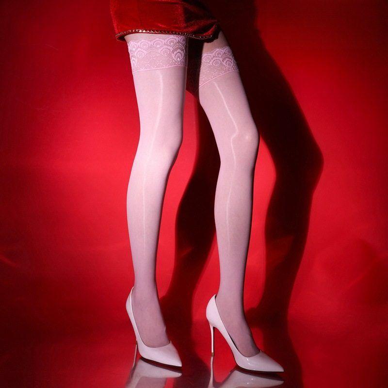 Lace Edge Internet Celebrity Horse Oil Socks Sexy Shiny Over-the-Knee Socks Peacock Lace Long Tube Socks Black Silk Thigh Socks