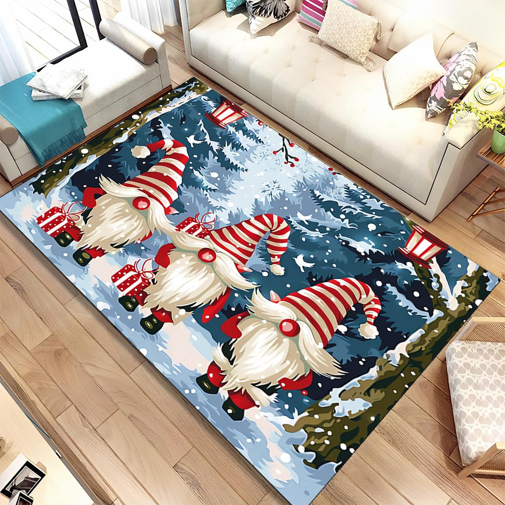 Cute Santa Claus Cartoon Merry Christmas Tree Festival Gift Carpet Rug for Living Room Bedroom Home Sofa Decoration,Non-slip