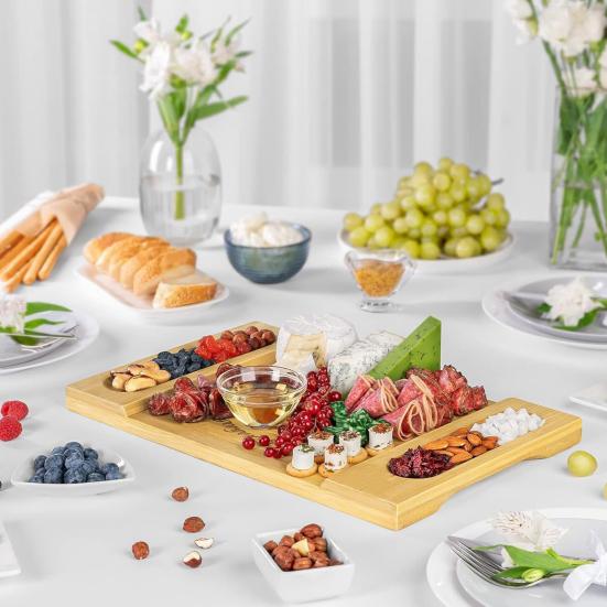 Tábua de corte de bambu tábua de charcutaria com ranhuras design tábua de queijo bandeja de servir comida para cozinha doméstica
