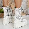 Fashion Fall New Fashion Round Toe Platform Side Zip Front Lace-Up Anti-Slip Wear-Resistant Short Thigh Single Boot