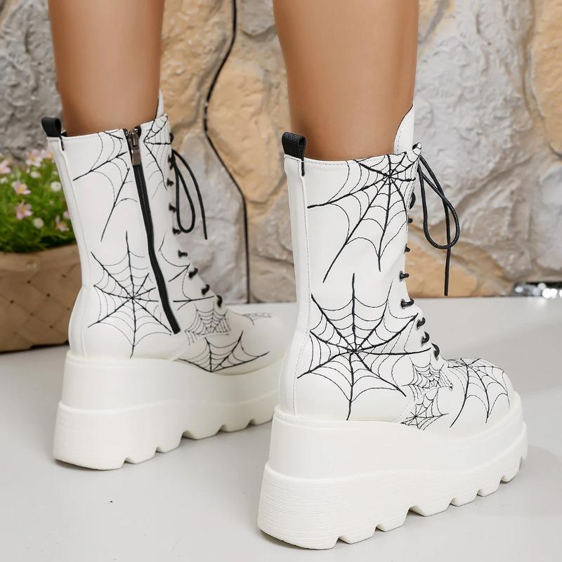 Fashion Fall New Fashion Round Toe Platform Side Zip Front Lace-Up Anti-Slip Wear-Resistant Short Thigh Single Boot