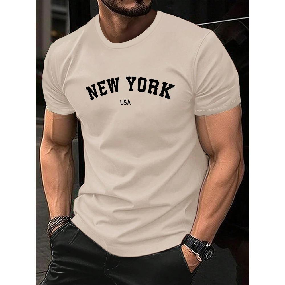 Men's Summer Fashion Casual Loose Large New York American Letter Printed Round Neck Short Sleeve T-shirt Top