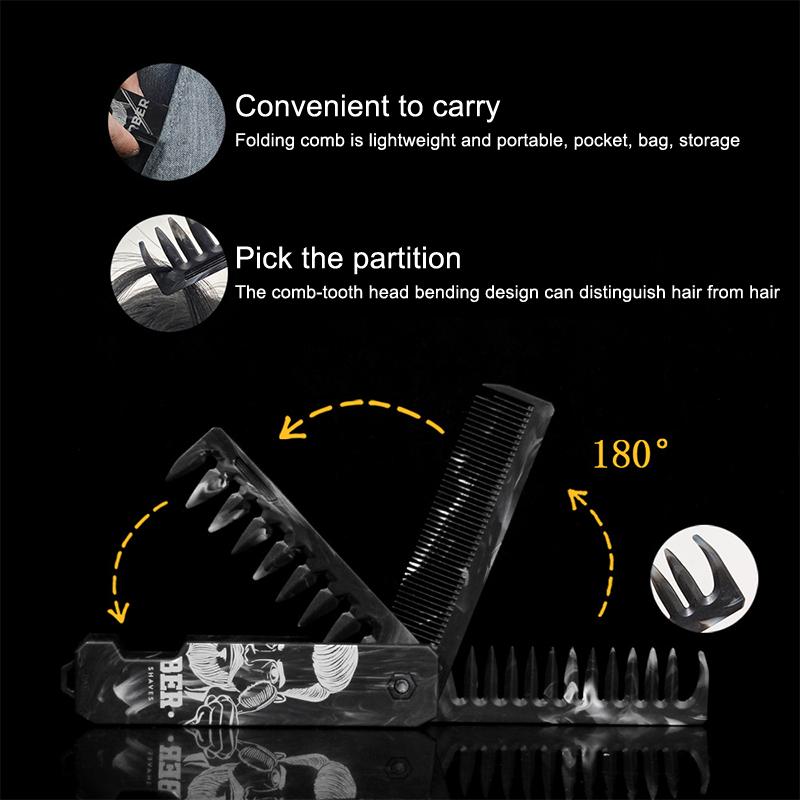 Multifuncional Portable Plastic Fine Wide Tooth Folding Pocket Comb Barber Men Oil Head Beard Combs Hair Styling Wide Tooth Comb