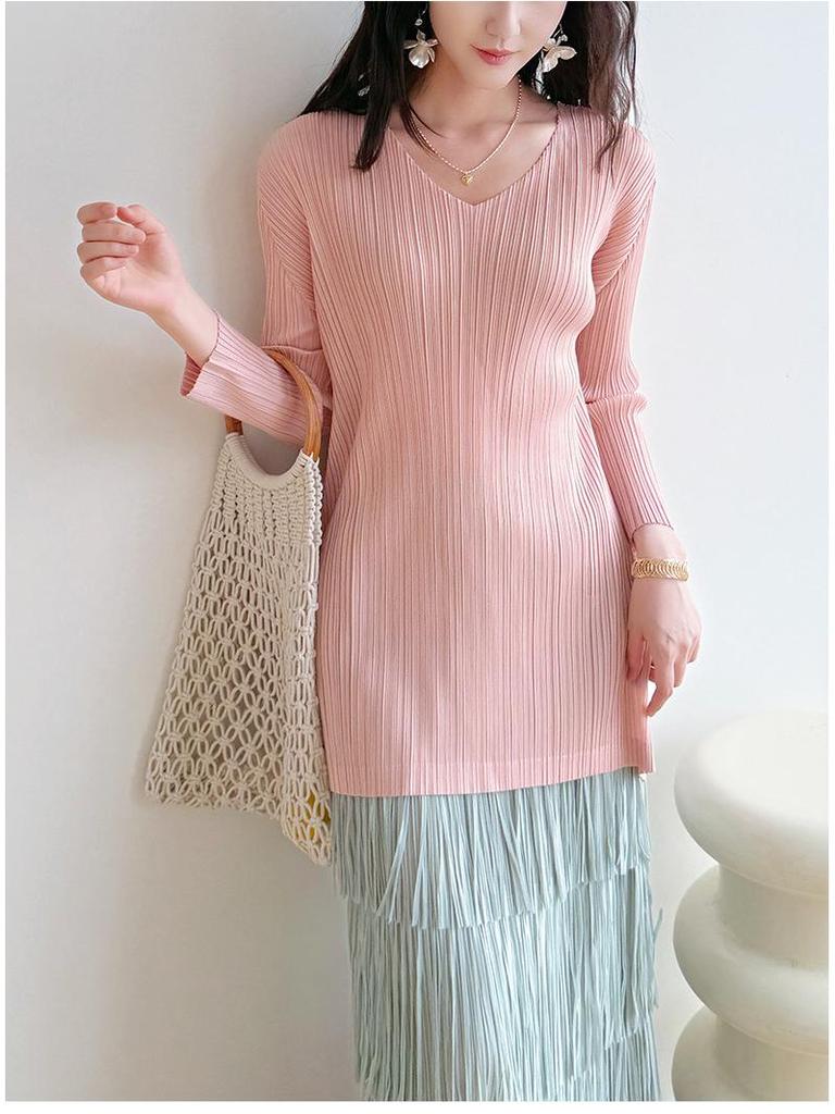 2026 Spring Miyake Pleated High-End Casual Mid-Length Top