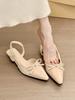 Spring mint! Temperament pointed head splicing bow flat-soled single shoes women's spring bag head empty sandals