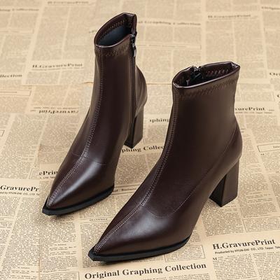 Autumn Winter Vintage Pointed Toe Women Ankle Boots Sexy Thick Heels Shoes Street Style Banquet Party Dress Short Botas Mujer