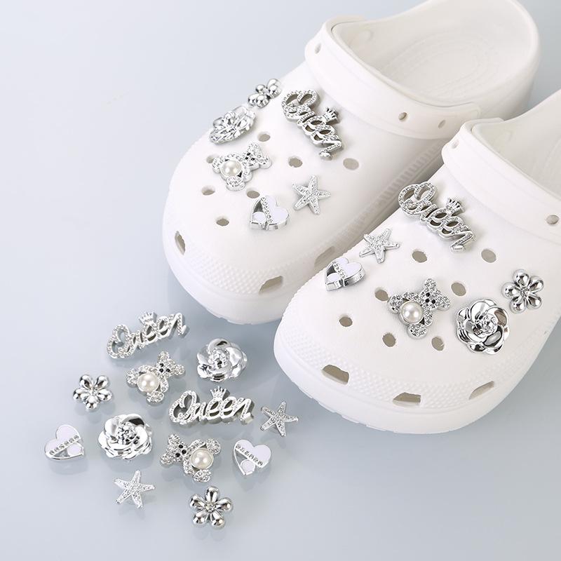 Silver Texture Pearl Shoe Flower Buckle - Detachable DIY Shoe Accessory