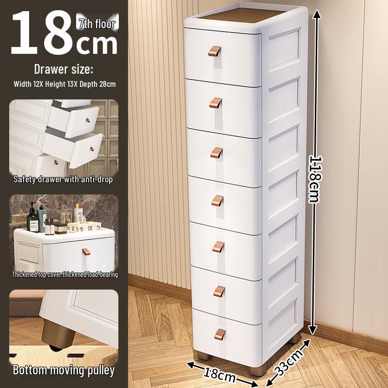 Gap Narrow Edge Multi-Layer Movable Storage Cabinet with Drawer for Kitchen, Available in 18/25/30cm Sizes