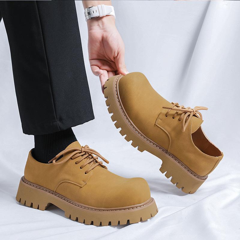 large size men's casual platform shoes lace-up original leather derby shoe outdoors cowboy desert platform sneakers man footwear