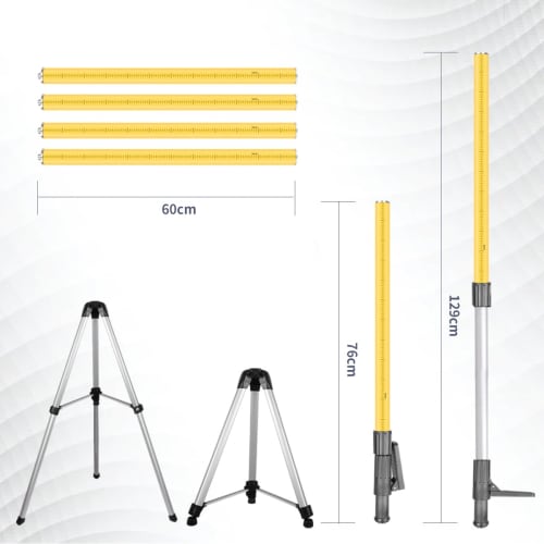 JEPPO 12.14 ft/3.7 m Telescopic Rod Suitable for Laser Levels and Includes Adjustable Laser Level Tripod. Includes 1/4"-20 Laser Rod Mount and 5/8"-11