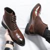 Módní návrhář Nové Pánské Špičaté Šněrovací Hnědé Černé Boty Trend Ležérní Luxusní Móda Vysoké Kotníkové Boty