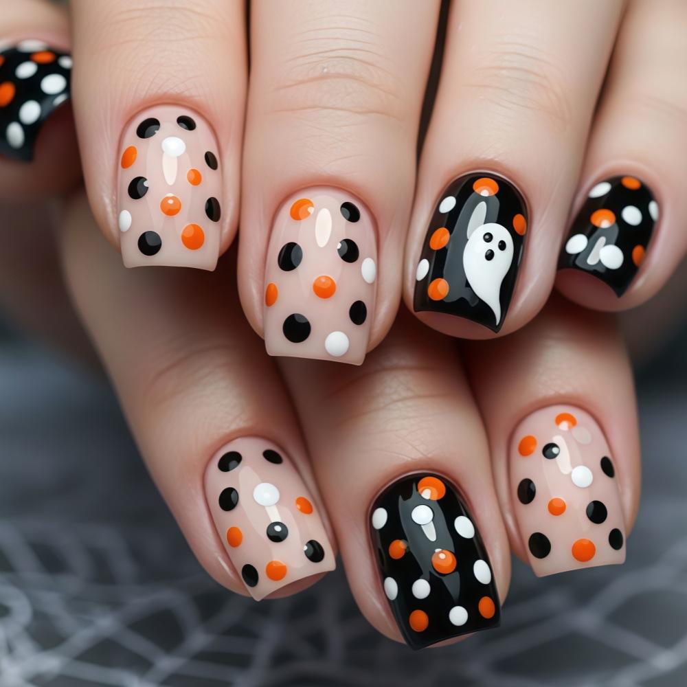 Halloween Nagels, Zoete En Schattige Geest Polka Dot Patroon Nail Art Patch