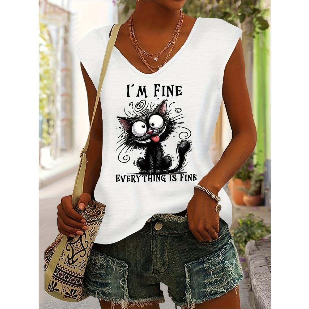 Cartoon cat print spring/summer V-neck vest