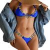 2022 Rhinestone Metal Women's Bikini - Sexy Two-Piece Solid Color Tie-Up Swimsuit for Resort Wear.