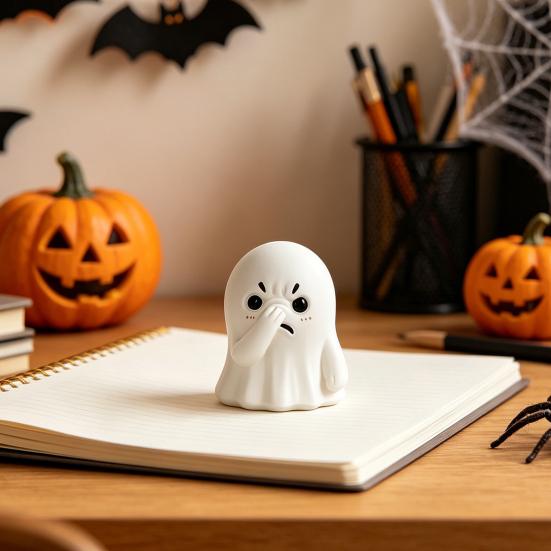 Ghost Ornament, Compact Resin Decorative Figurine, Nose-Covering Ghost Shape Halloween Figure, Naughty Ghost Tabletop Party Decoration