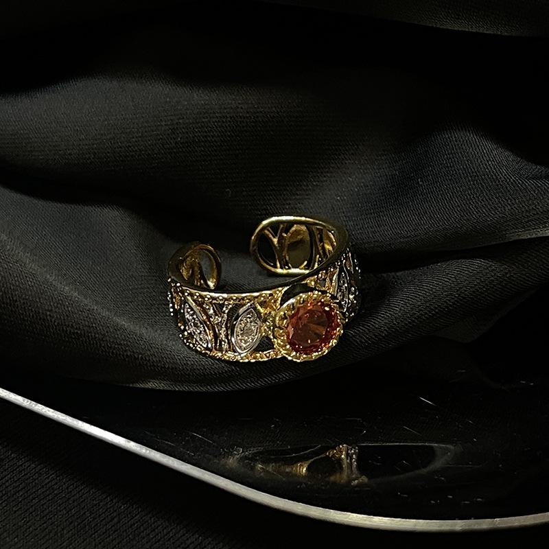 Medieval European Court Retro Pigeon Blood Ruby Gold Ring Classical Nostalgic Antique Open Women'S Ring