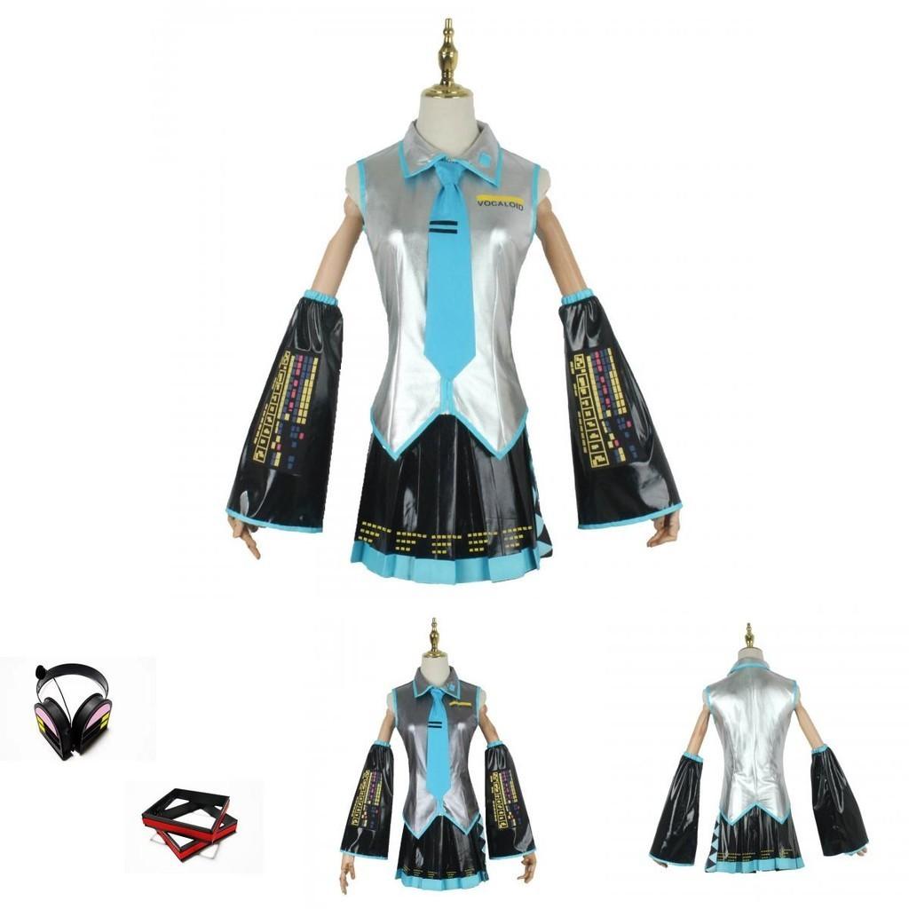 Hatsune Miku Vocaloid Pu Cosplay Top Jurk Strik Set Voor Kerstshow