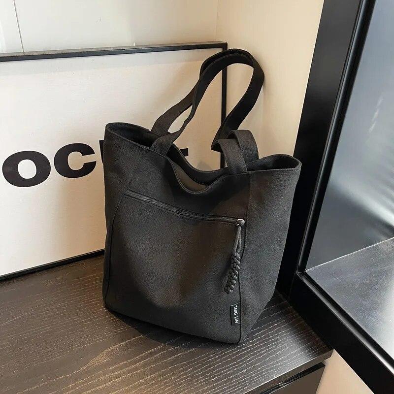 Casual Minimalist Shoulder Bag Large Capacity Niche Solid Handbag High Quality Preppy Style Commuting Versatile Canvas Bag