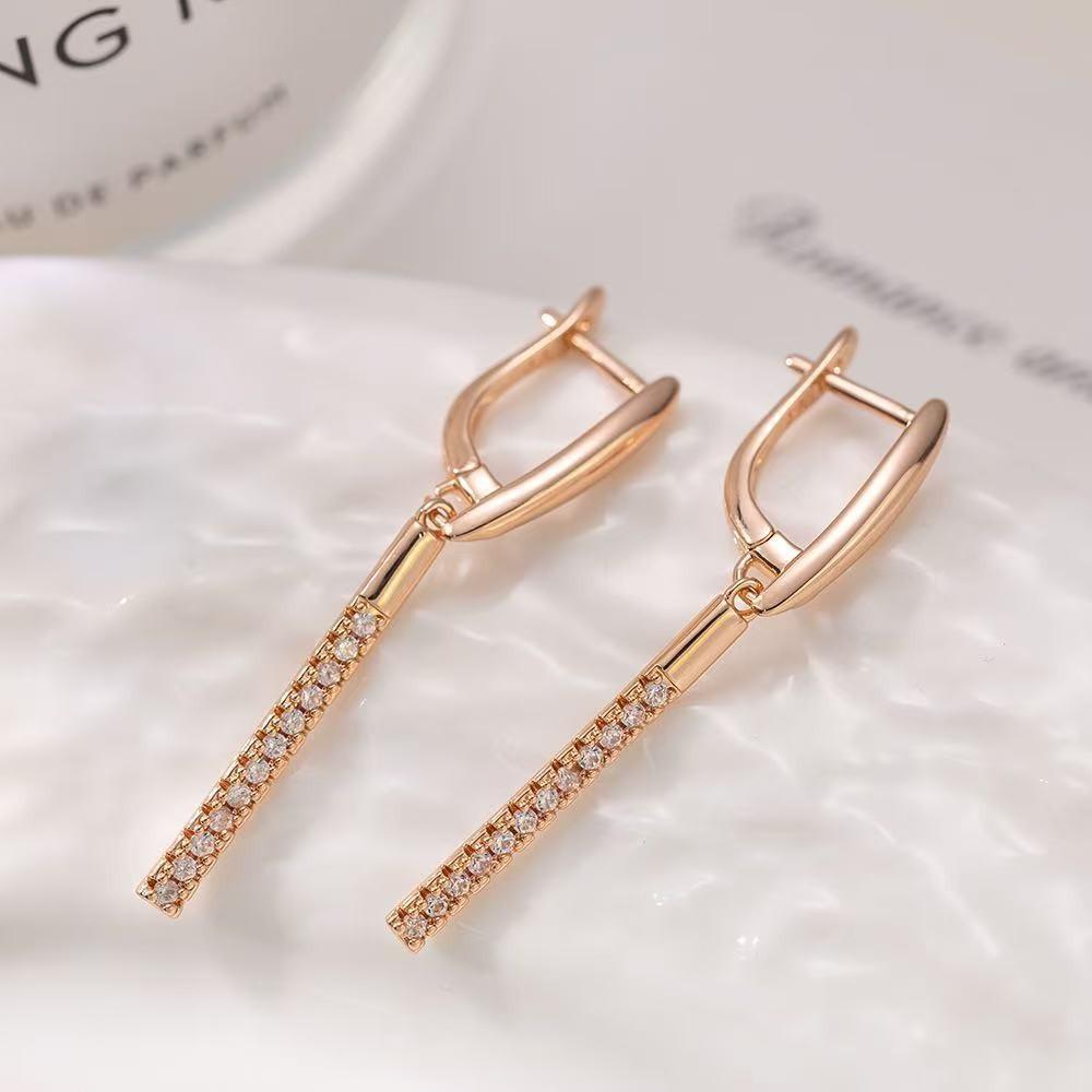 

585 Rose Gold Micro Pave Zircon Long Drop Earrings Elegant And Exquisite Jewelry For Women шампанського