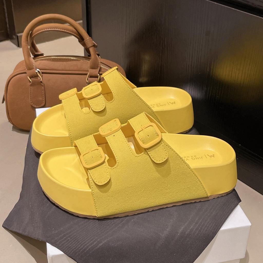 Thick-soled slippers women's outer wear 2025 summer new fashion casual retro buckle casual one-word cool slippers