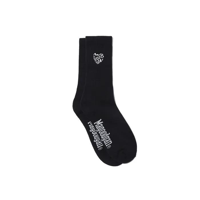 Athletic 9402 Heart Embroidery Black Sports Socks