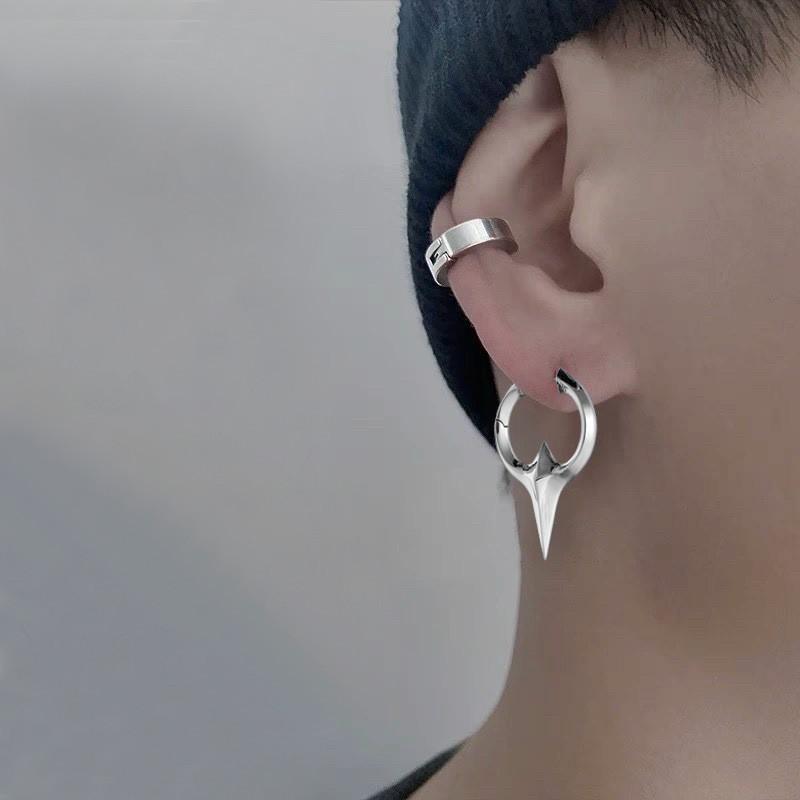 Vnox Personalized Cool Men's Earrings, Single Metal Earrings, Punk Hip Hop Perforated Earrings