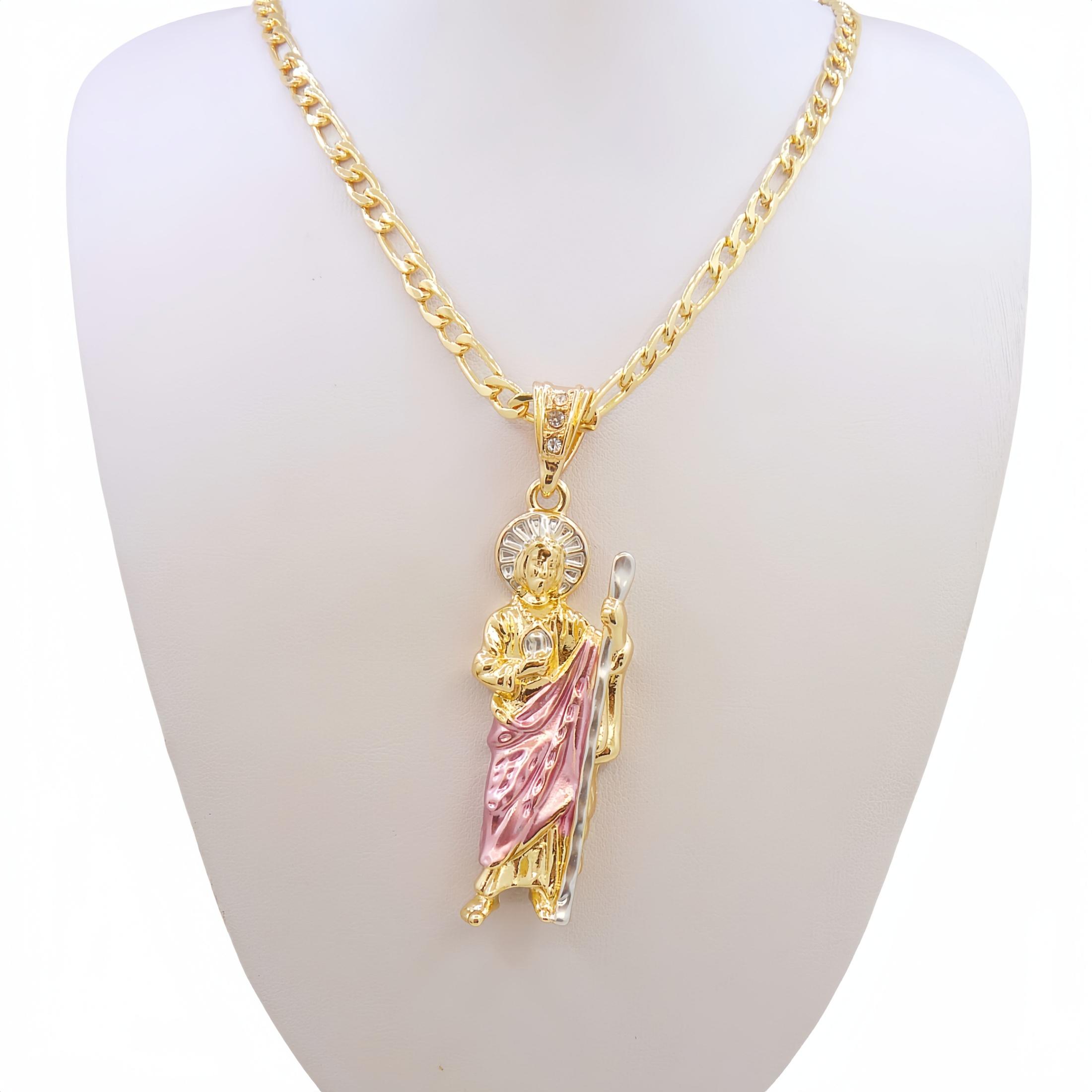 

Грин Стрит. Кулон Джуда - Св.. Иуда Святой Иуда Фаддей Цепь Фигаро Католический Святой Циркон для Мужчин Женщин розовый