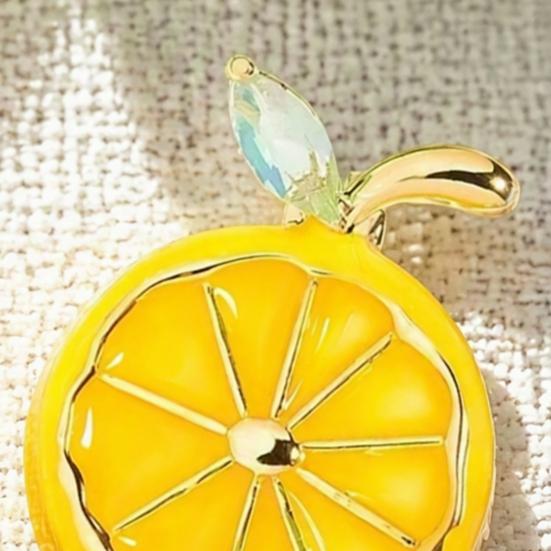 Lemon Slice Pin Brooch Pin, Oil Dripping Fruit with Metal Badge Rhinestone Leaf, Decorative for Clothes Bags Scarves