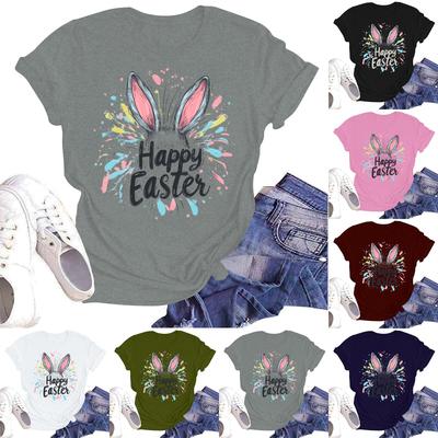 Women's Casual Loose Printed T-shirt Round Neck Pullover Short Sleeved Top
