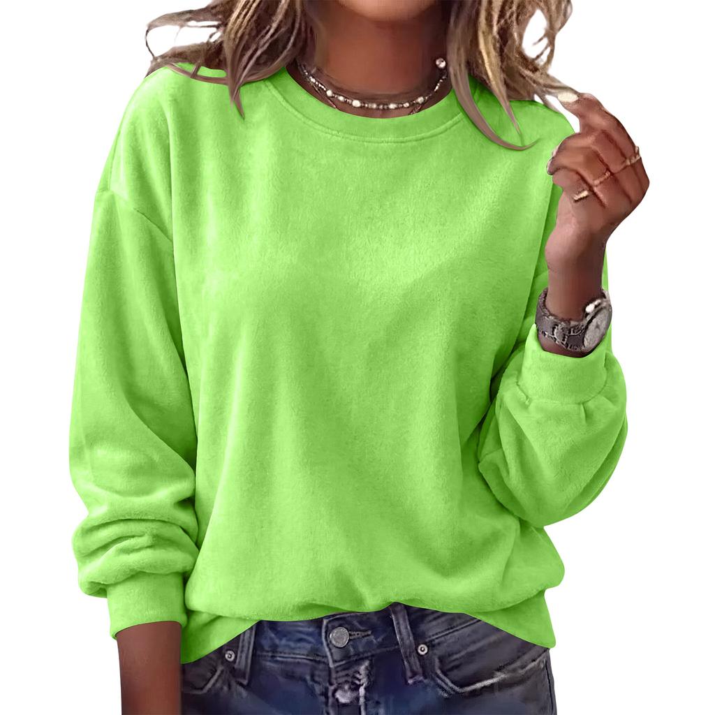 Women's Fashion Long Sleeve Round Neck Sweatshirt, Color Casual Pullover Top