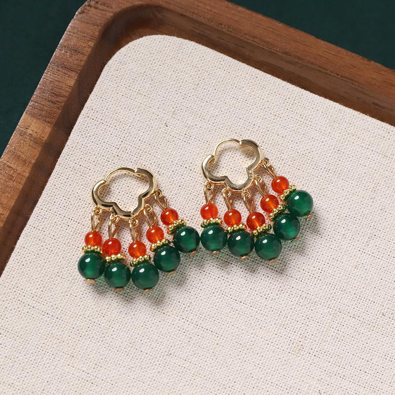 Original design earrings, natural agate pearls, retro earrings, ear buckles, medium and high-end earrings for women