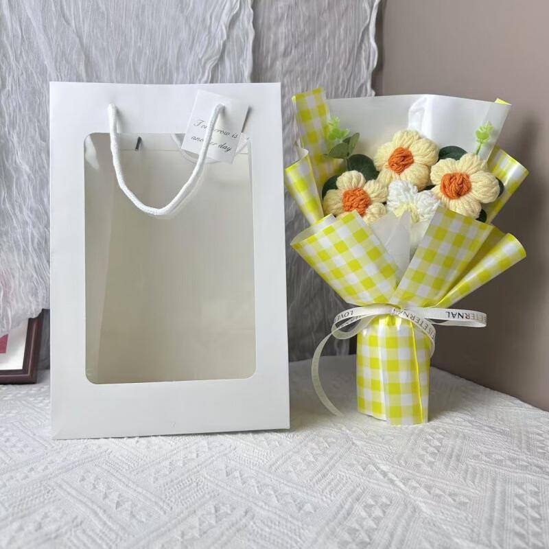 OJW Handmade Knitted Plaid Flower Bouquet