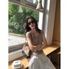 Pusumed Simple Attractive Force V-neck Crimped Knitted Sweater Short-sleeved T-shirt Women's Casual Loose Small Fly-sleeved Top