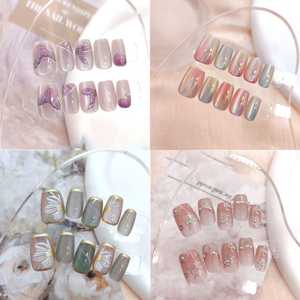 

Cat-eye French Fake Nails Removable False Nail Fashion Nail Tips Girl A- Size S