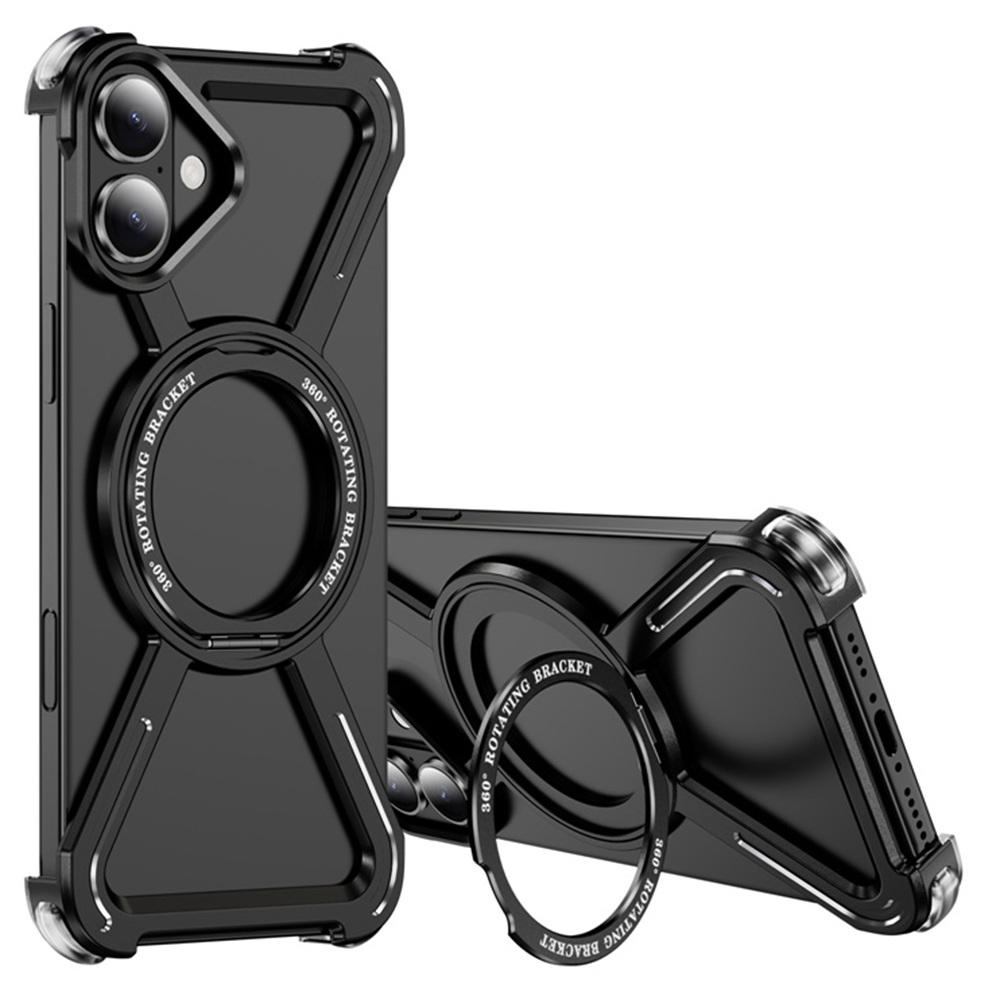 

Магнитный чехол для iPhone 16 Plus с вращающейся подставкой, металлическим бампером, чехол для телефона Black