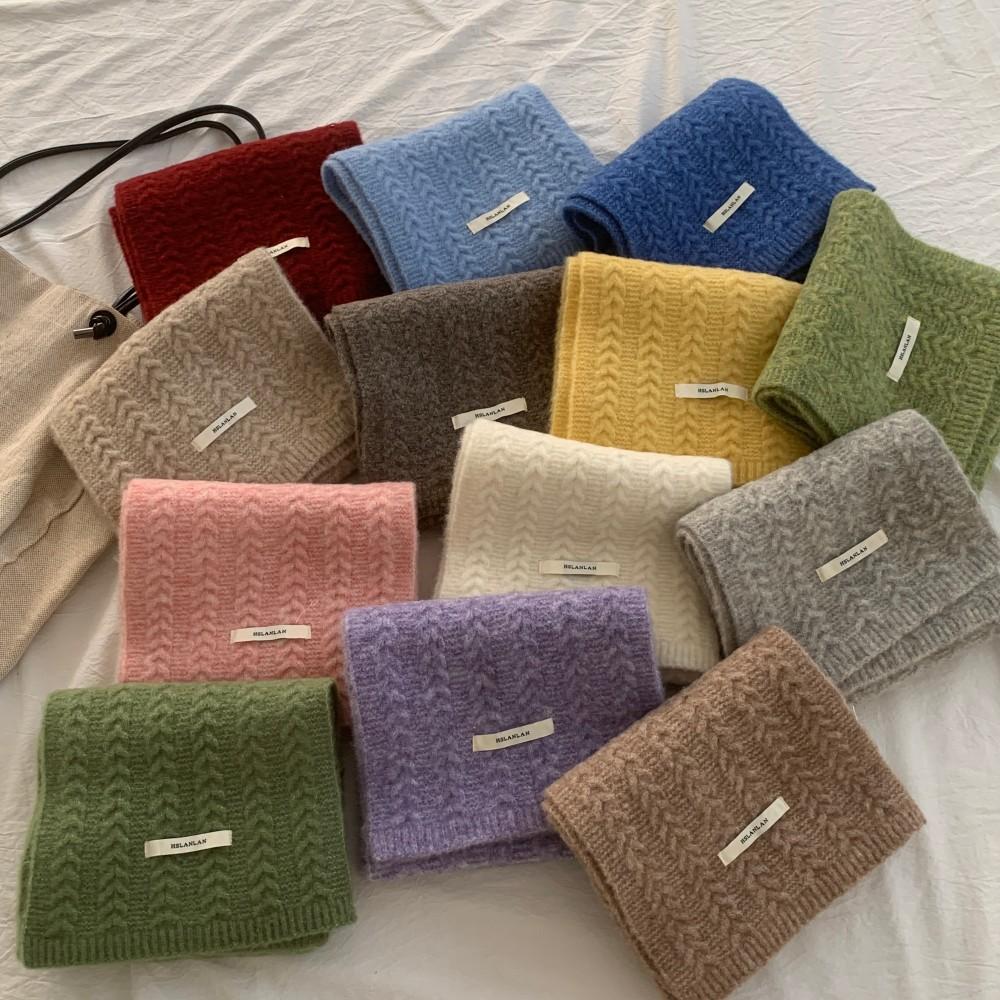 Atmospheric solid color with twist knitted wool scarf women's autumn and winter warm versatile wool scarf tide