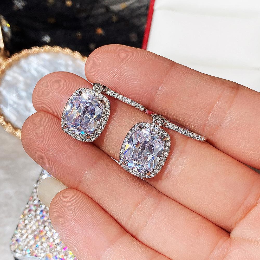 Neuer Eingang Hängende Runde CZ Silberne Nadel Ohrringe Mit Anhänger Für Frauen Verlobung Statement Luxus Bankett Hochzeit