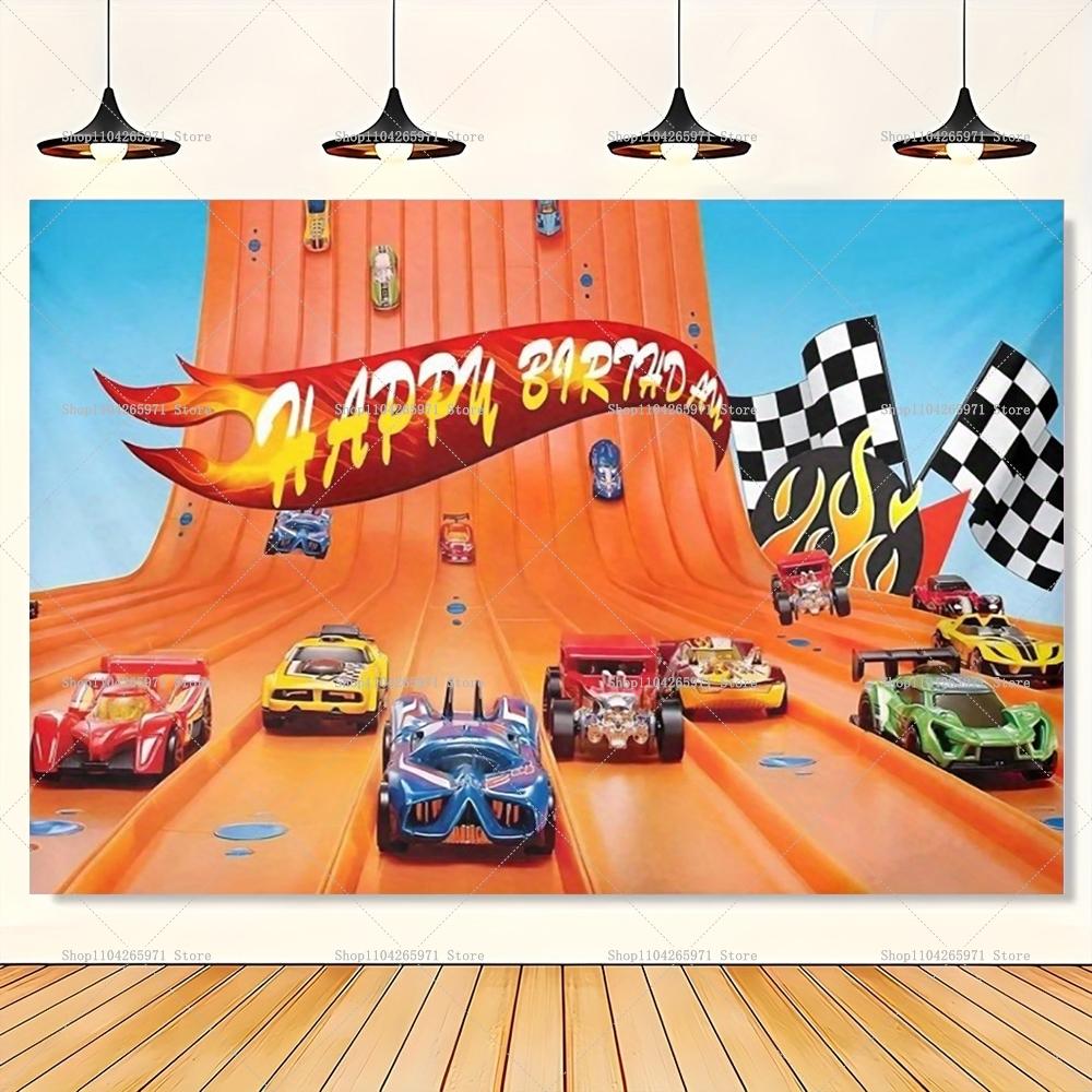 Racing Car Theme Backdrop Hot Wheels-Wild Hot Racer Children Birthday Party Decorations Background Photozone Props Boys Gifts