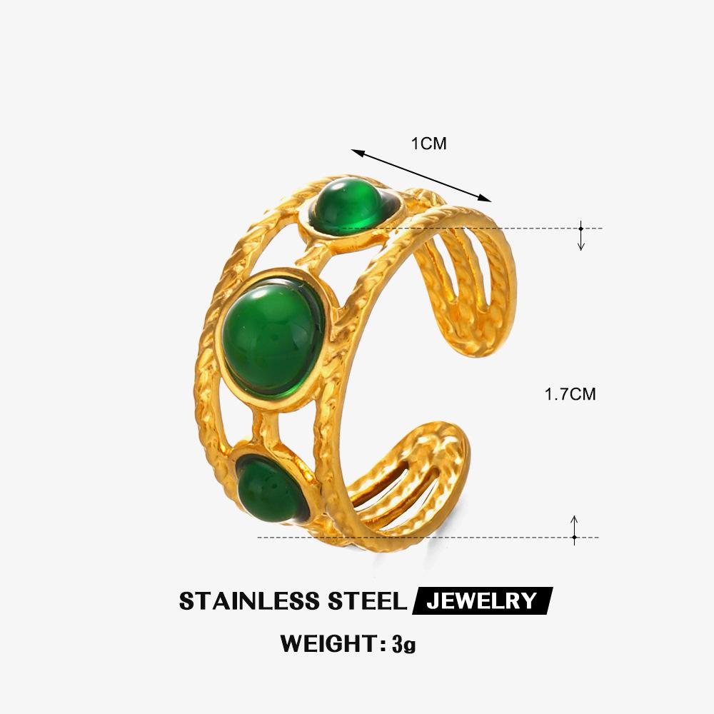 Vintage Stainless Steel Multi Layer Lines Rings for Women Men Colorful Resin Semi-Circle Bead Opening Rings Banquet Jewelry Gift