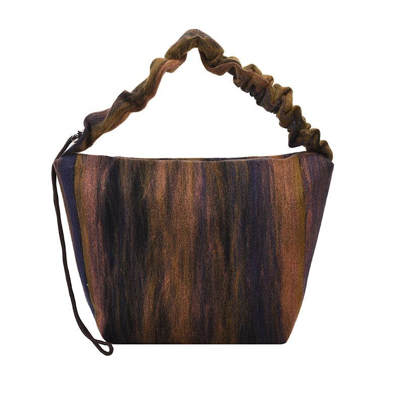 Women s High-end Striped Tote Bag 2023 Autumn Winter New Fashion Cross-border Trend Large Capacity Bag коричневый