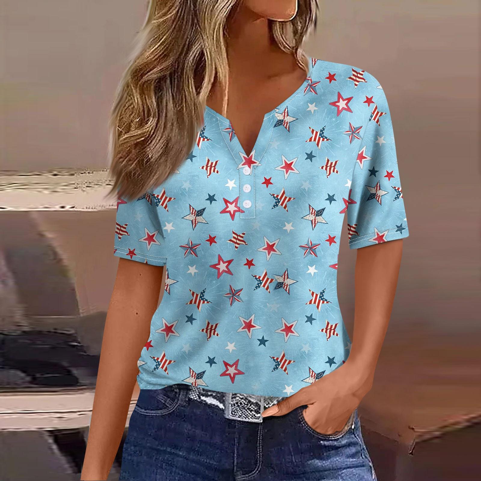 

Жен. Футболка Футболка С принтом Пуговицы С короткими рукавами Повседневные Выходные Мода Классический V-образный вырез Обычный Верх XXXL