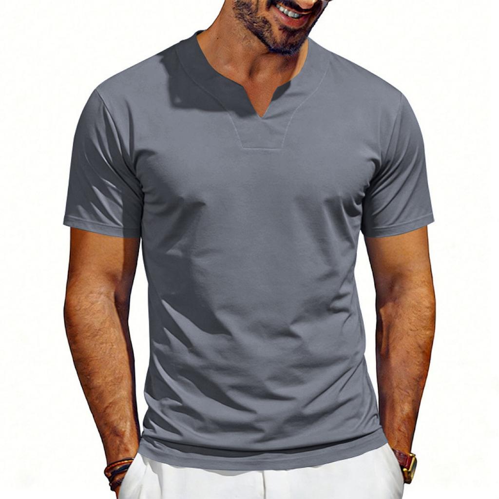 Herren V-Ausschnitt Jersey-Shirt Kurzarm Lockerer Schnitt Atmungsaktiv Schnelltrocknendes Gewebe Lässiges Sommer-Top