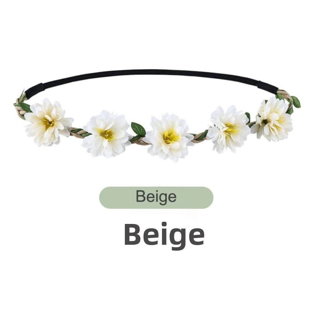 Adjustable Ribbon Floral Wreath Crown Pink Rose Bohemia Garland Headpiece  for Girls Women