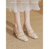 Evening High Heels Small Heels White Cheongsam Single Shoes Thick Heel Bag Head Sandals Women Mary Jane Bridesmaid Shoes Summer