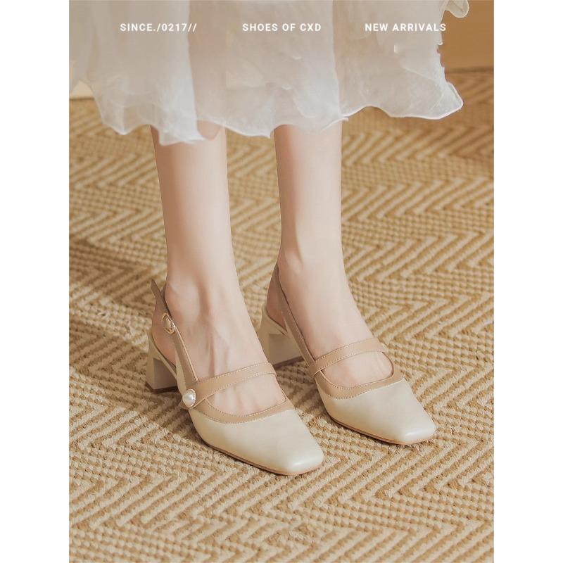 Evening high heels small heels white cheongsam single shoes thick heel bag head sandals women Mary Jane bridesmaid shoes summer